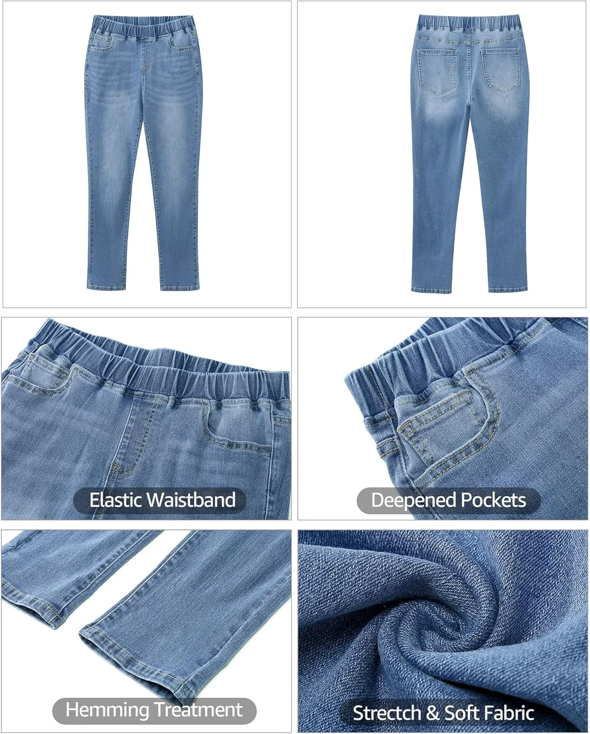 Vetinee Capris Jeans for Women High Waisted Pull On Elastic Waist Skinny Stretchy Denim Capri Pants Rolled Cropped Jeans