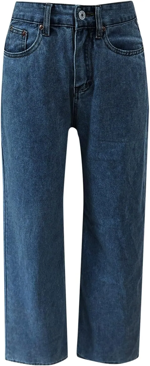 Vintage Baggy Barrel Jeans Mid Rise Wide Leg Boyfriend Jeans for Women Loose Fit Cuffed Cropped Denim Pants Trousers
