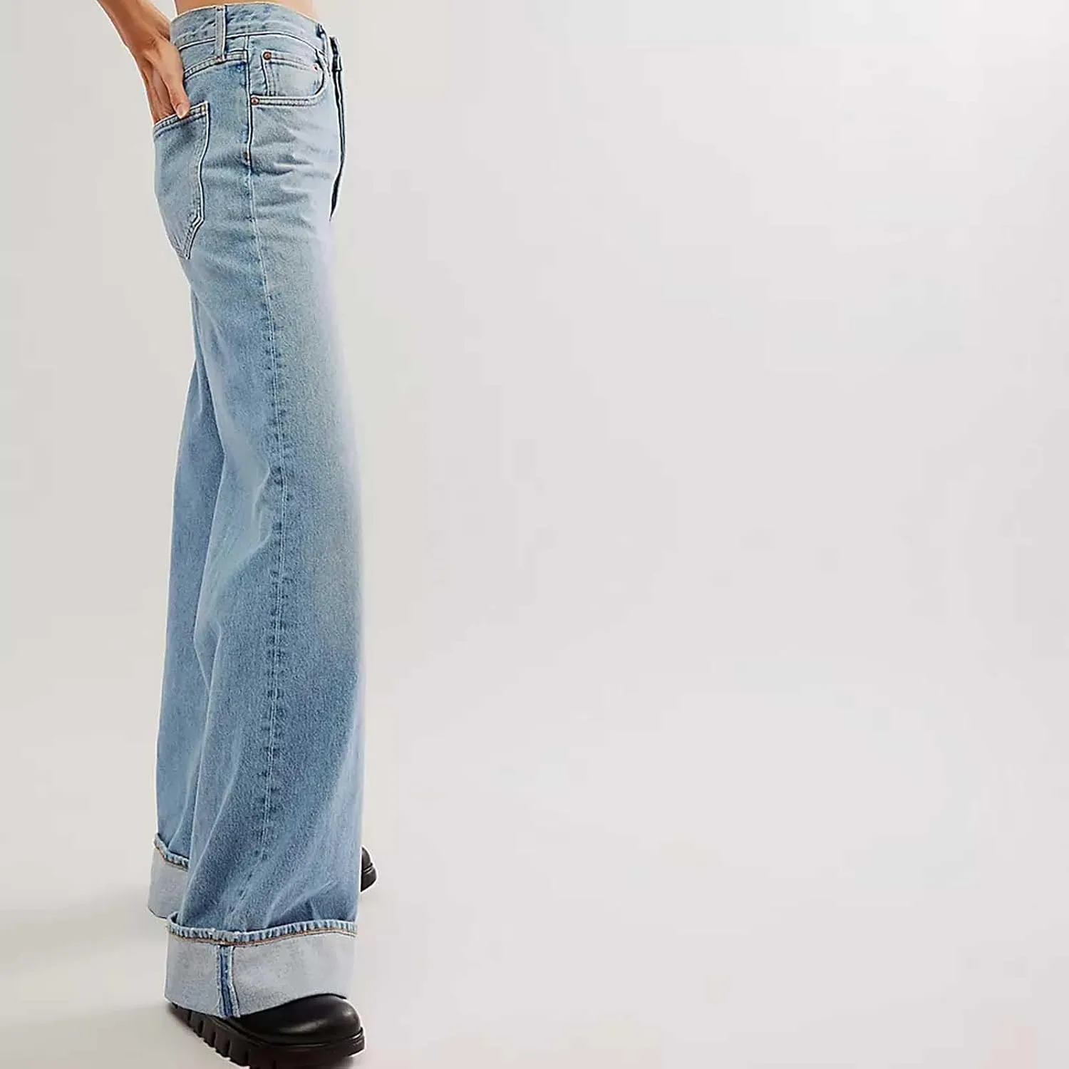 Vintage Baggy Barrel Jeans Mid Rise Wide Leg Boyfriend Jeans for Women Loose Fit Cuffed Cropped Denim Pants Trousers