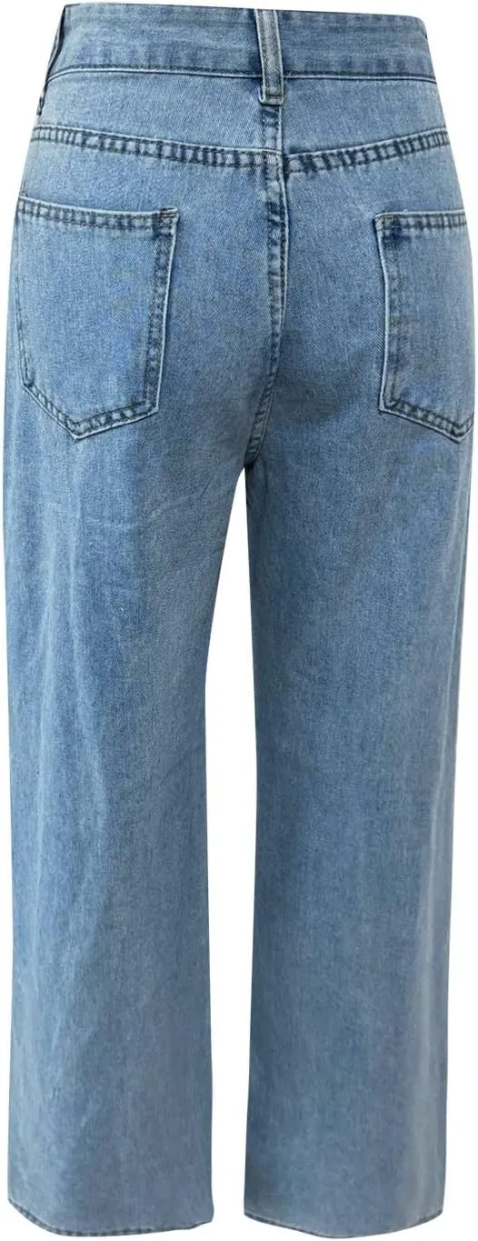 Vintage Baggy Barrel Jeans Mid Rise Wide Leg Boyfriend Jeans for Women Loose Fit Cuffed Cropped Denim Pants Trousers