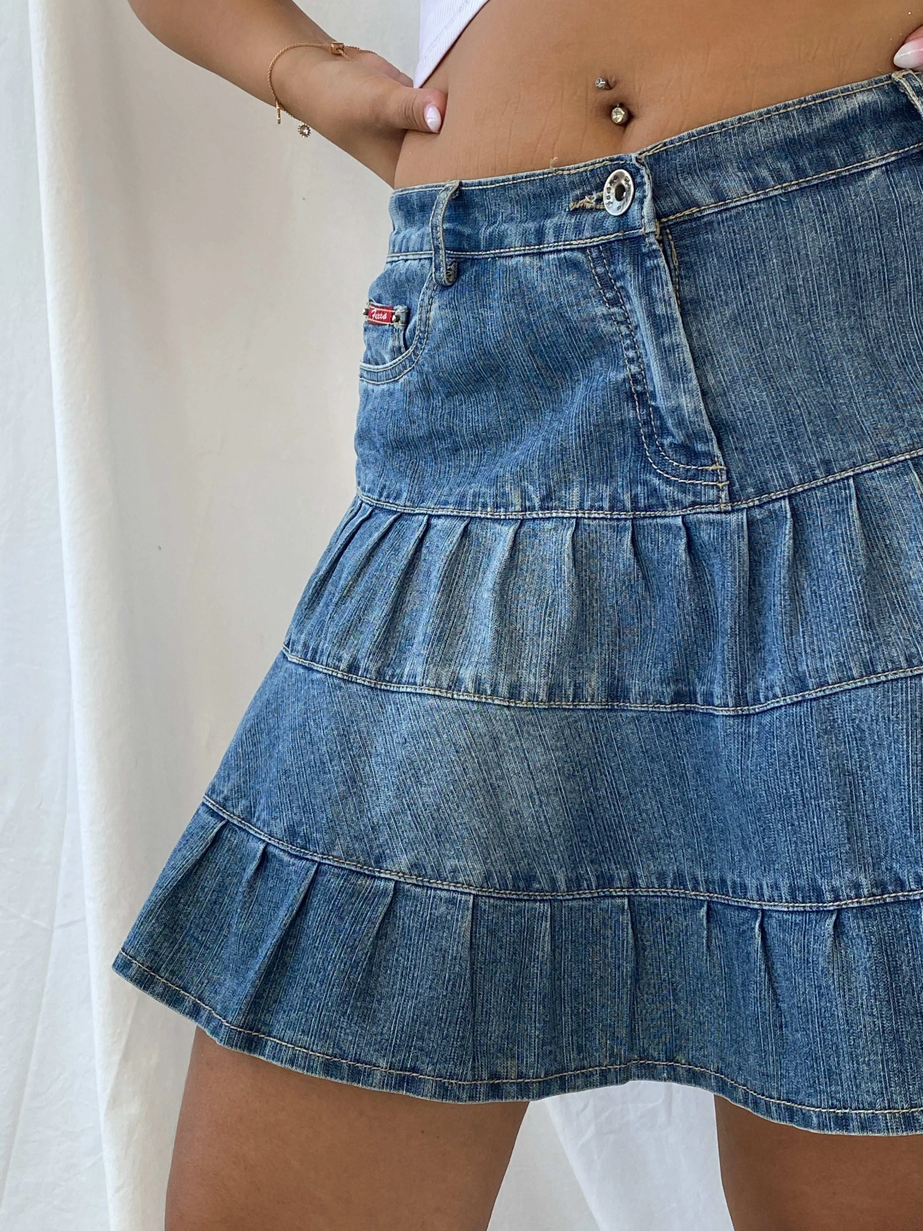 Vintage Fuxxia Tiered Denim Mini Skirt - L
