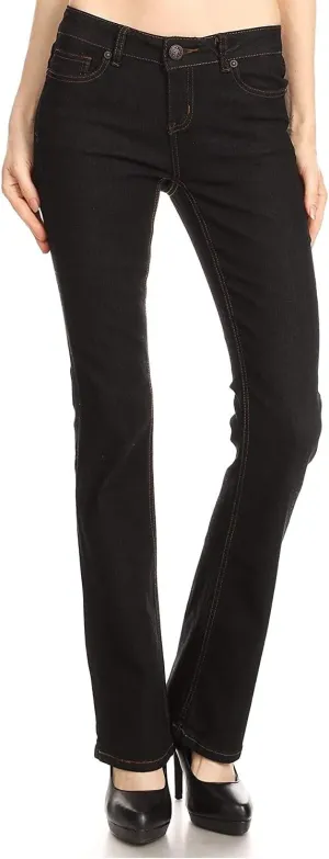 Wax Women's Juniors Mid Waist Boot Cut Straight Jeans