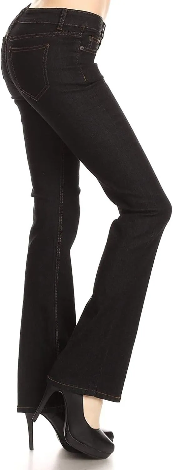 Wax Women's Juniors Mid Waist Boot Cut Straight Jeans