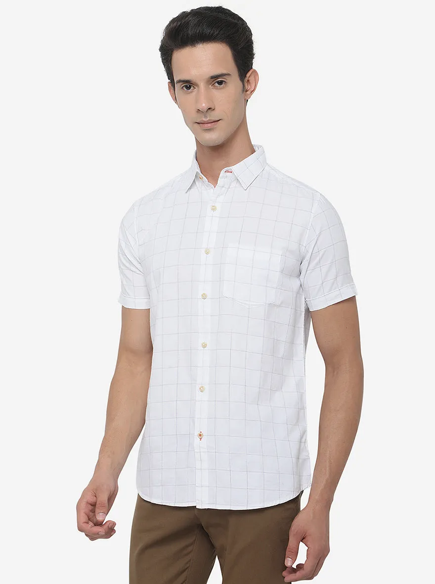 White Checked Slim Fit Semi Casual Shirt | JadeBlue