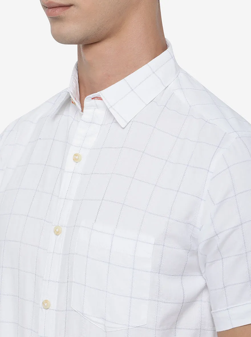 White Checked Slim Fit Semi Casual Shirt | JadeBlue