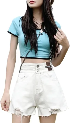 Women High Waisted Streetwear A-Line Pants Jeans