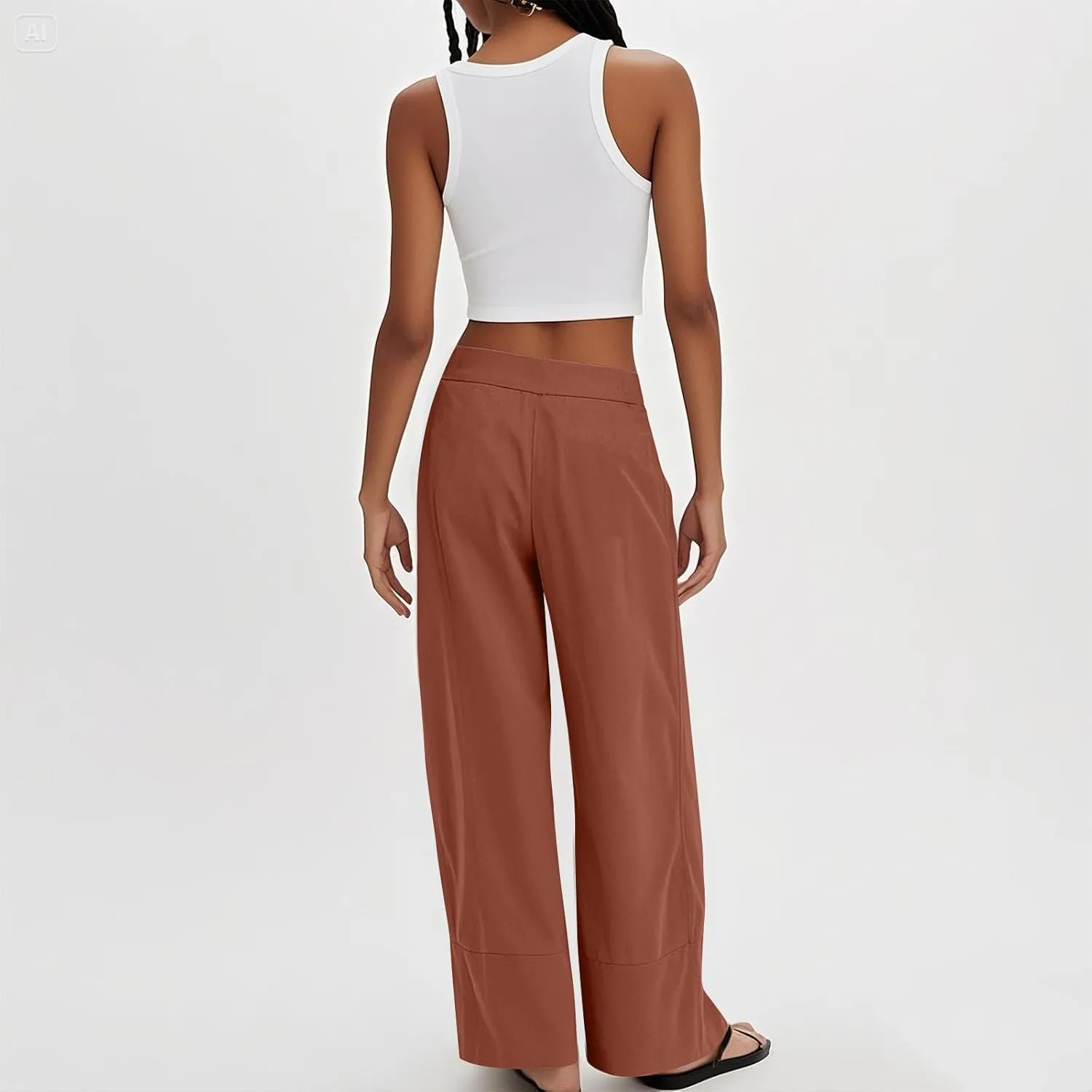 Womens Linen Pants Summer Cotton High Waist Palazzo Pants Baggy Casual Relaxed Fit Flowy Boho Beach Trousers Pockets