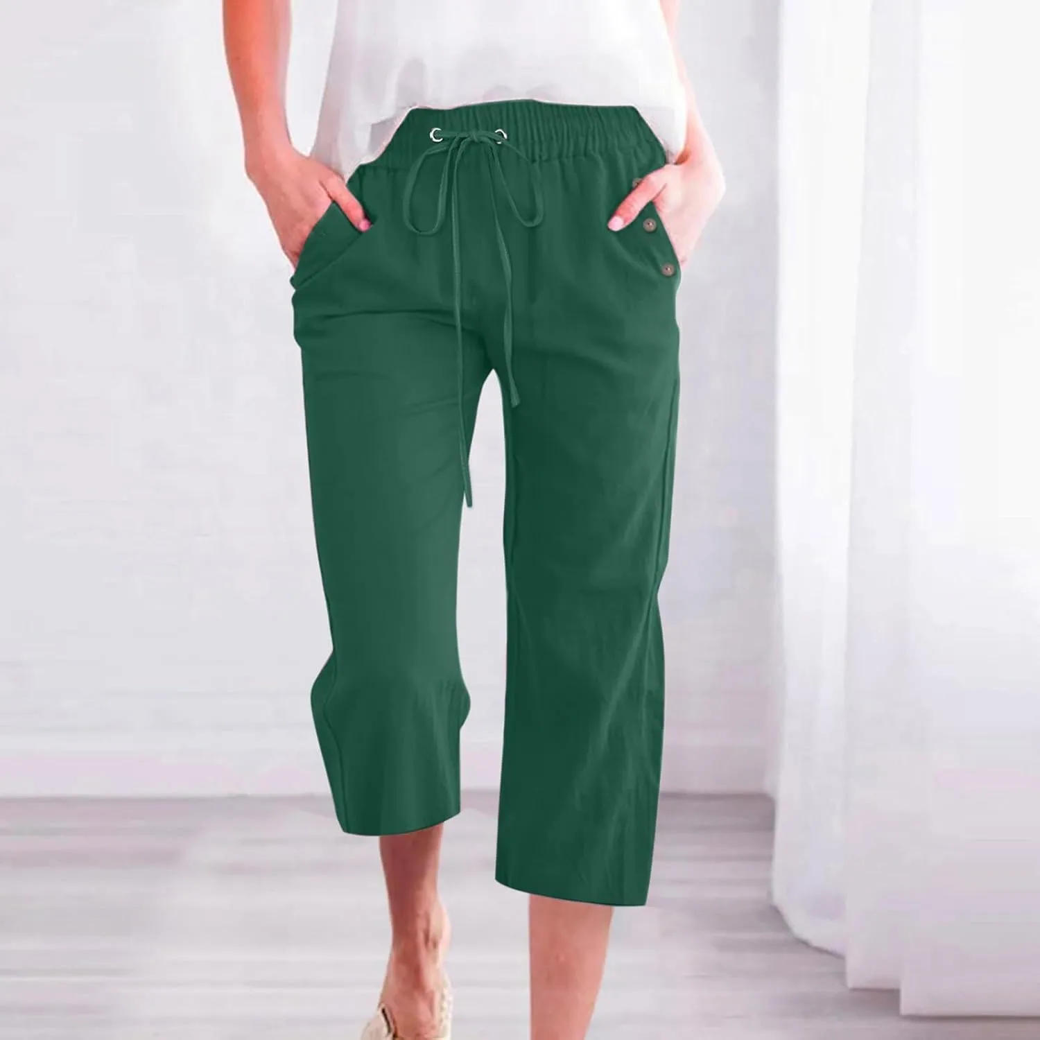 Womens Pants Plus Size Cotton Linen Elastic Waist Casual Summer Slacks Casual Petite Maternity Clothes Womens Cotton Pants