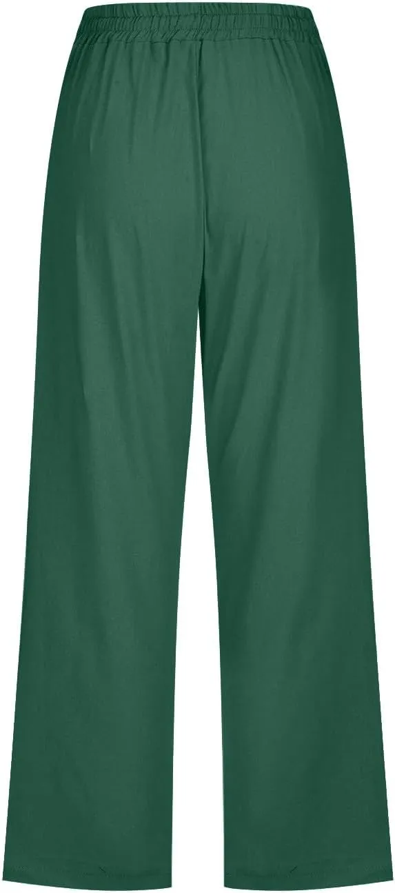 Womens Pants Plus Size Cotton Linen Elastic Waist Casual Summer Slacks Casual Petite Maternity Clothes Womens Cotton Pants