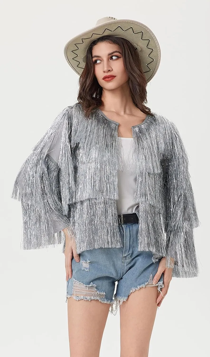 Women's Sequin Jacket Long Sleeve OpenZipper Fahion Shiny Glitter Sparkly Bomber Jackets