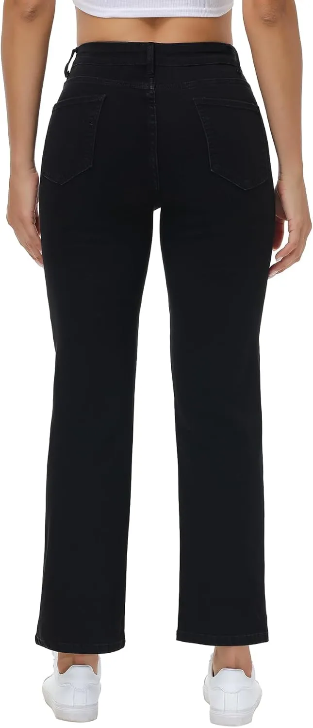 Women's Straight Leg Jeans High Waisted Stretchy Denim Pants with Pockets