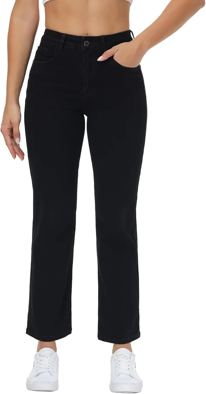 Women's Straight Leg Jeans High Waisted Stretchy Denim Pants with Pockets