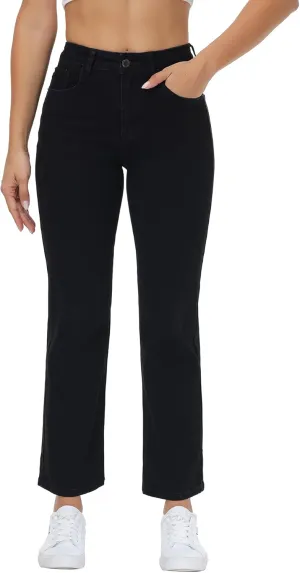 Women's Straight Leg Jeans High Waisted Stretchy Denim Pants with Pockets