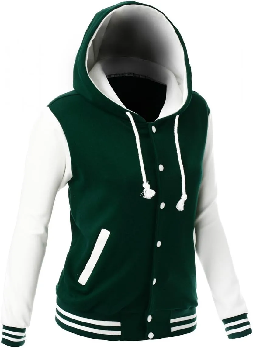 Women's Stylish Color Contrast Long Sleeves Hoodie Varsity Jacket
