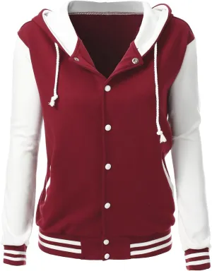 Women's Stylish Color Contrast Long Sleeves Hoodie Varsity Jacket