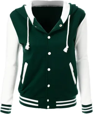 Women's Stylish Color Contrast Long Sleeves Hoodie Varsity Jacket