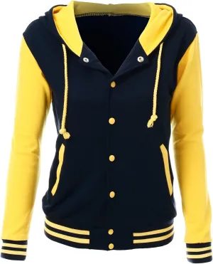 Women's Stylish Color Contrast Long Sleeves Hoodie Varsity Jacket