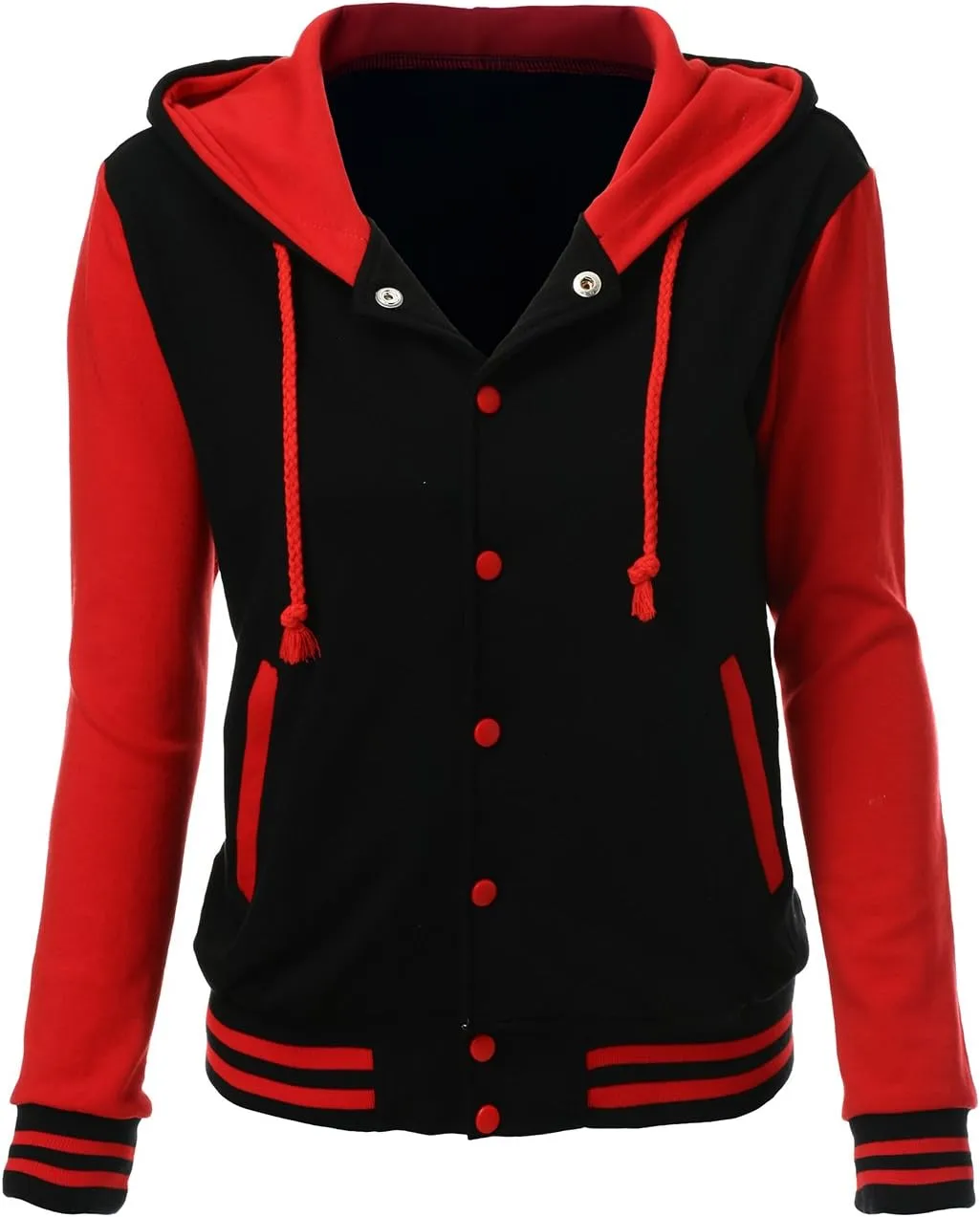 Women's Stylish Color Contrast Long Sleeves Hoodie Varsity Jacket