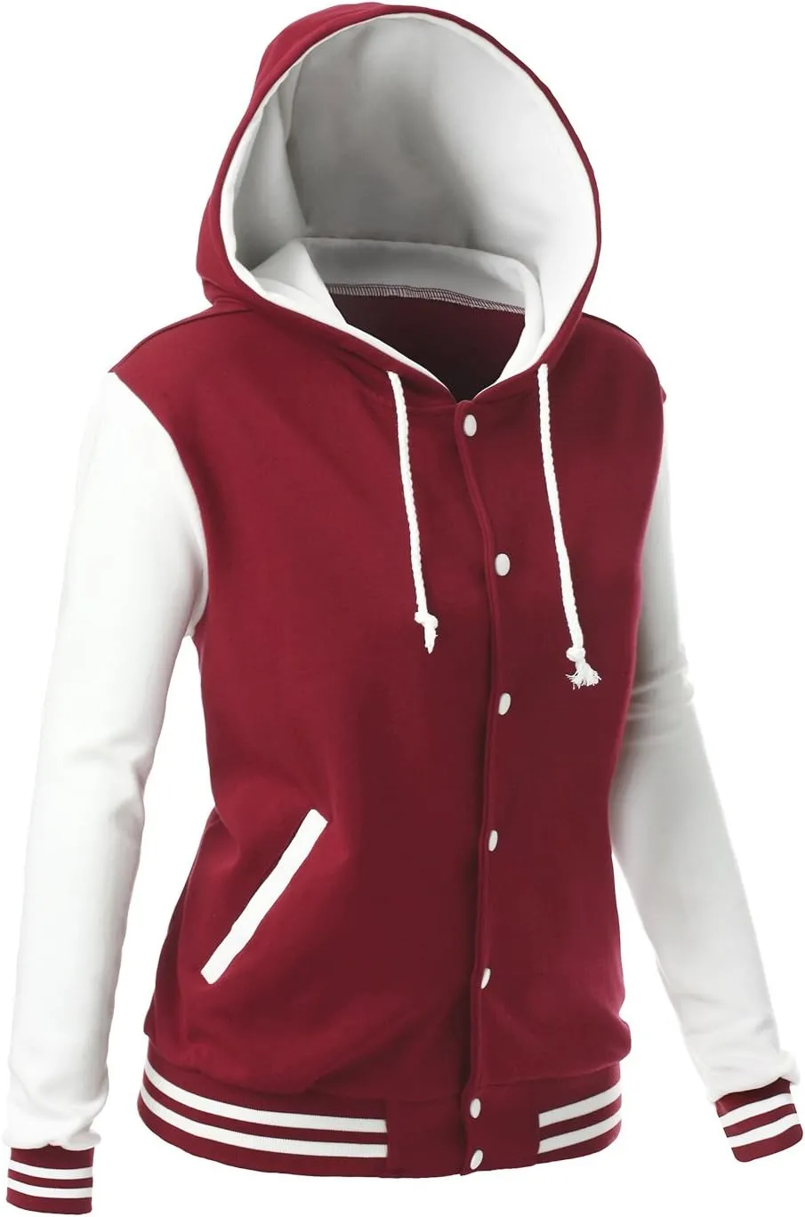 Women's Stylish Color Contrast Long Sleeves Hoodie Varsity Jacket