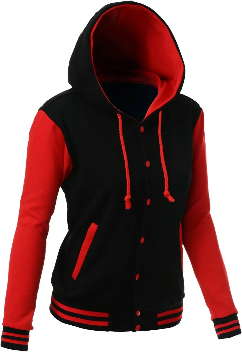 Women's Stylish Color Contrast Long Sleeves Hoodie Varsity Jacket