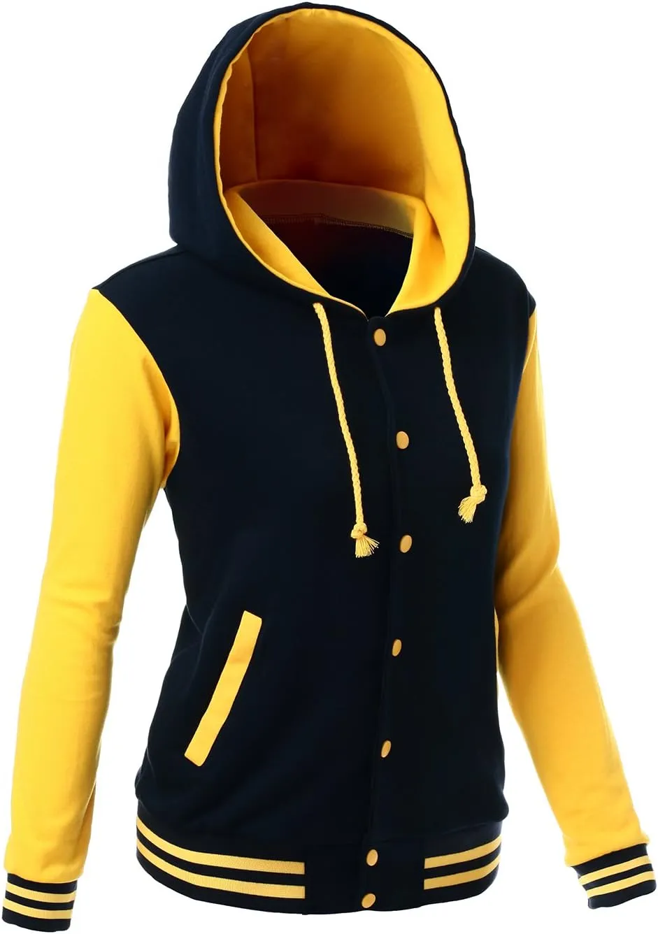 Women's Stylish Color Contrast Long Sleeves Hoodie Varsity Jacket