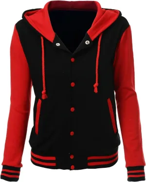 Women's Stylish Color Contrast Long Sleeves Hoodie Varsity Jacket