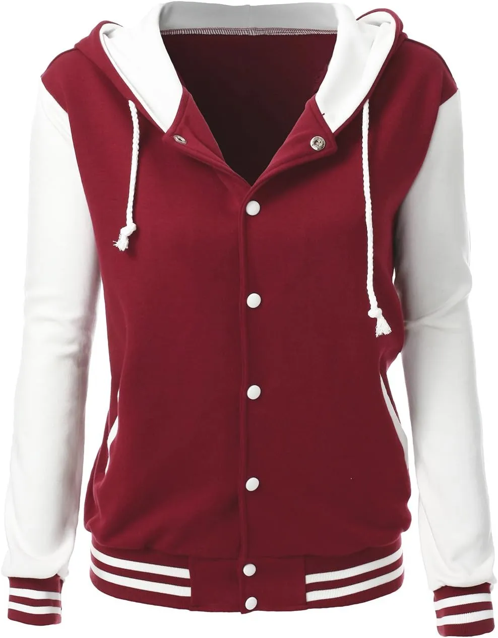 Women's Stylish Color Contrast Long Sleeves Hoodie Varsity Jacket