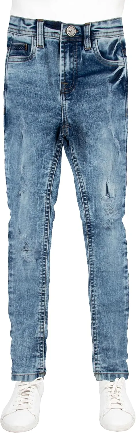 X RAY Boys Distressed Jeans (2T-16), Big Boy & Little Kids Stretch Slim Fit Pants, Ripped Denim Jeans for Boys