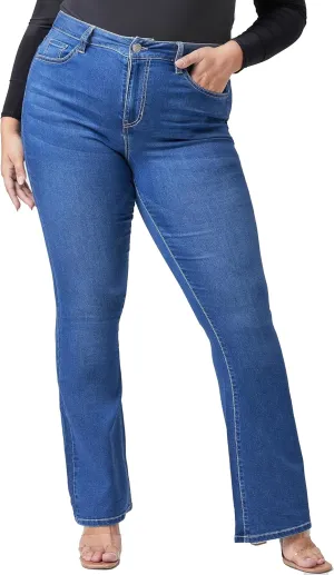YMI Women's Plus Size Hyperdenim Super Stretchy Flare Jeans