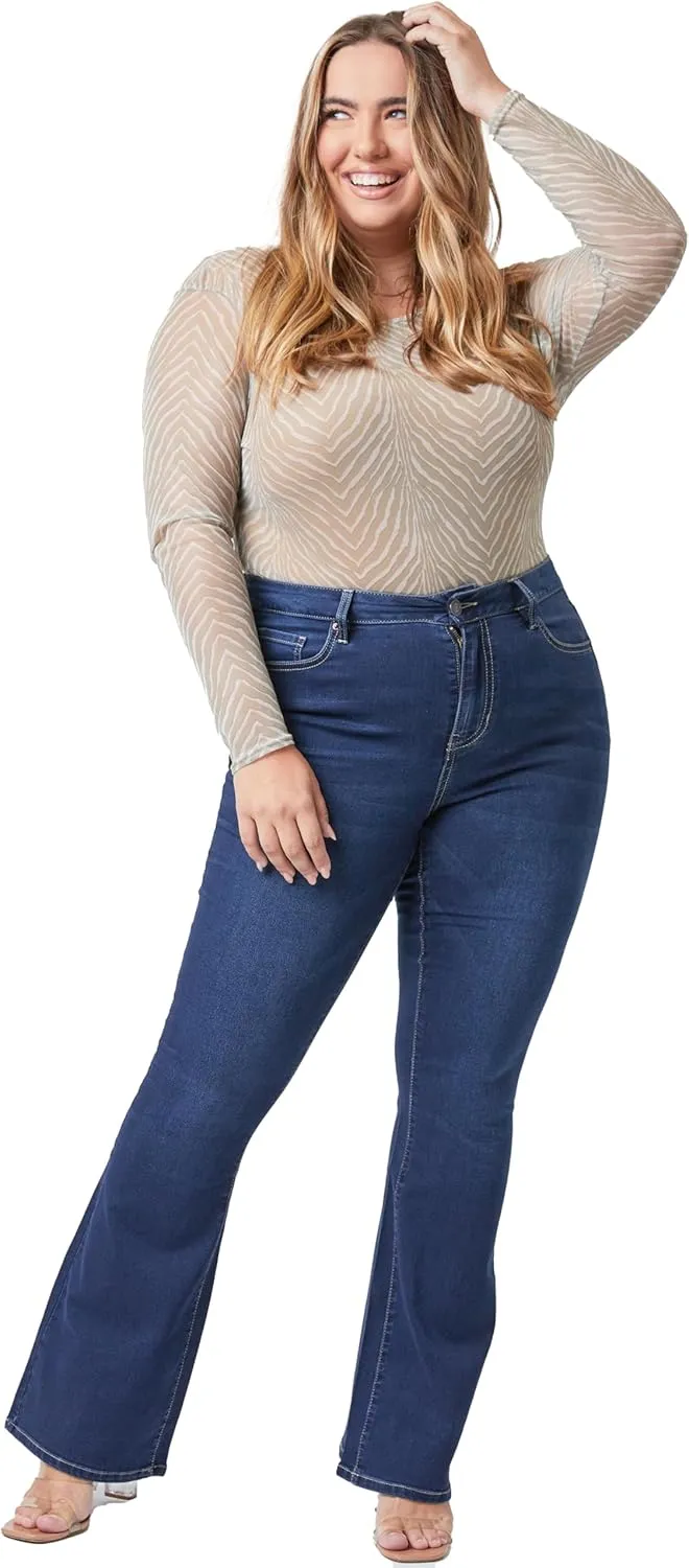 YMI Women's Plus Size Hyperdenim Super Stretchy Flare Jeans