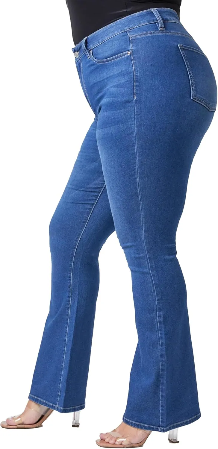 YMI Women's Plus Size Hyperdenim Super Stretchy Flare Jeans