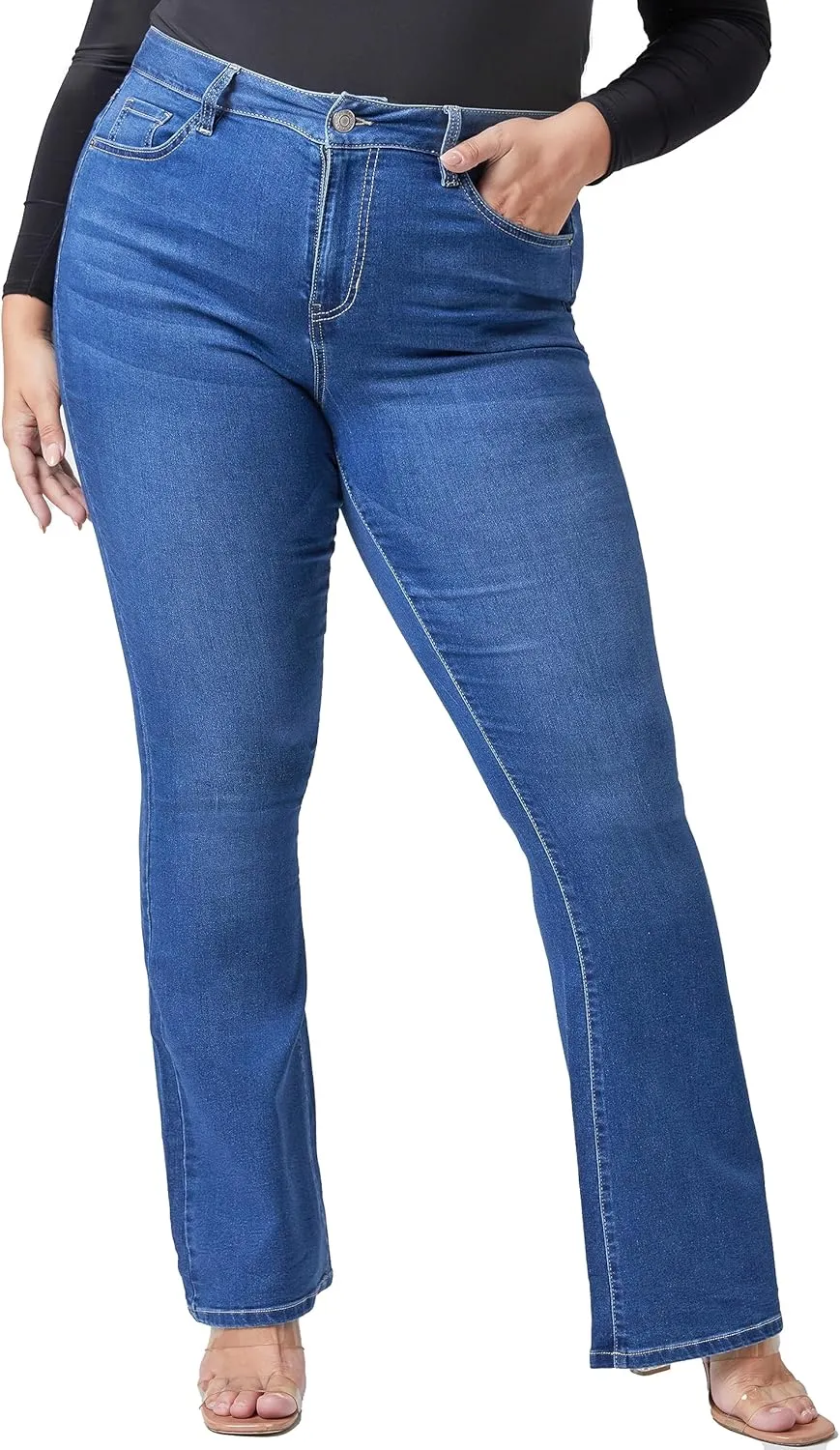 YMI Women's Plus Size Hyperdenim Super Stretchy Flare Jeans