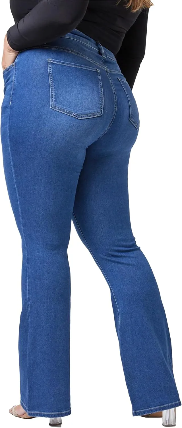 YMI Women's Plus Size Hyperdenim Super Stretchy Flare Jeans