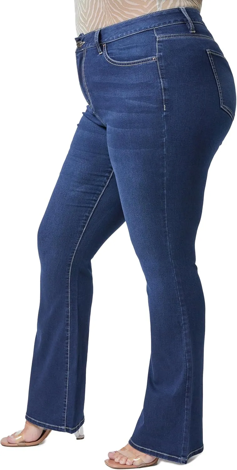 YMI Women's Plus Size Hyperdenim Super Stretchy Flare Jeans